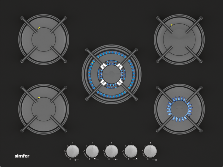 Simfer 3704 70CM Ankastre Siyah Cam Ocak 4G+1Wok Emaye Izgara - 1