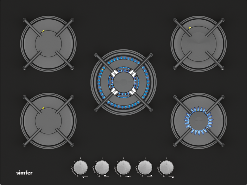 Simfer 3704 70CM Ankastre Siyah Cam Ocak 4G+1Wok Emaye Izgara - 1