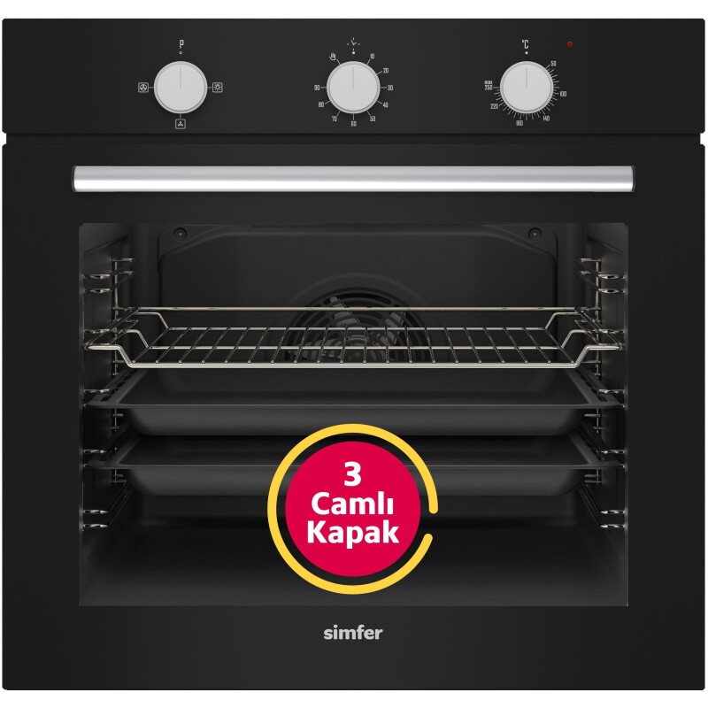 Simfer 8205 Ankastre Powerturbo Fırın, 76 Litre, 3 Camlı, Multi Fonksiyon, 60 cm, Siyah - 1