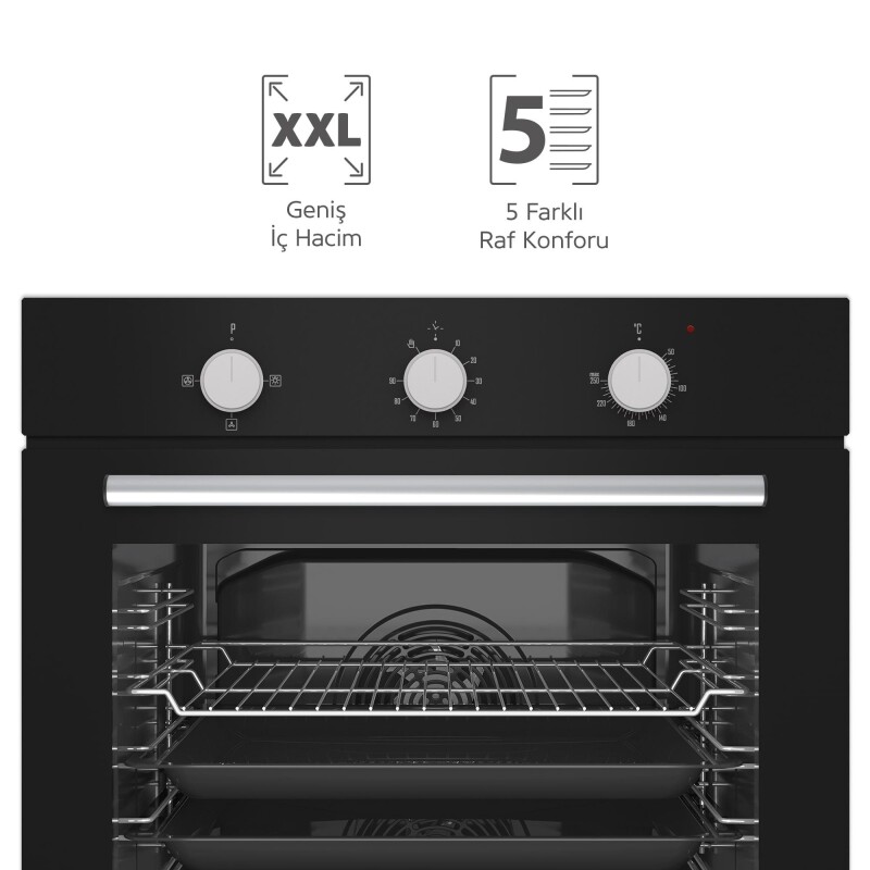 Simfer 8205 Ankastre Powerturbo Fırın, 76 Litre, 3 Camlı, Multi Fonksiyon, 60 cm, Siyah - 4