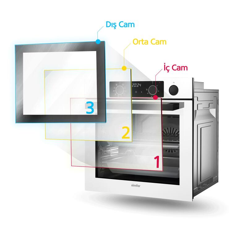 Simfer 8245 11 Fonksiyon Steam Master Ankastre Fırın Beyaz Cam Dijital - 4