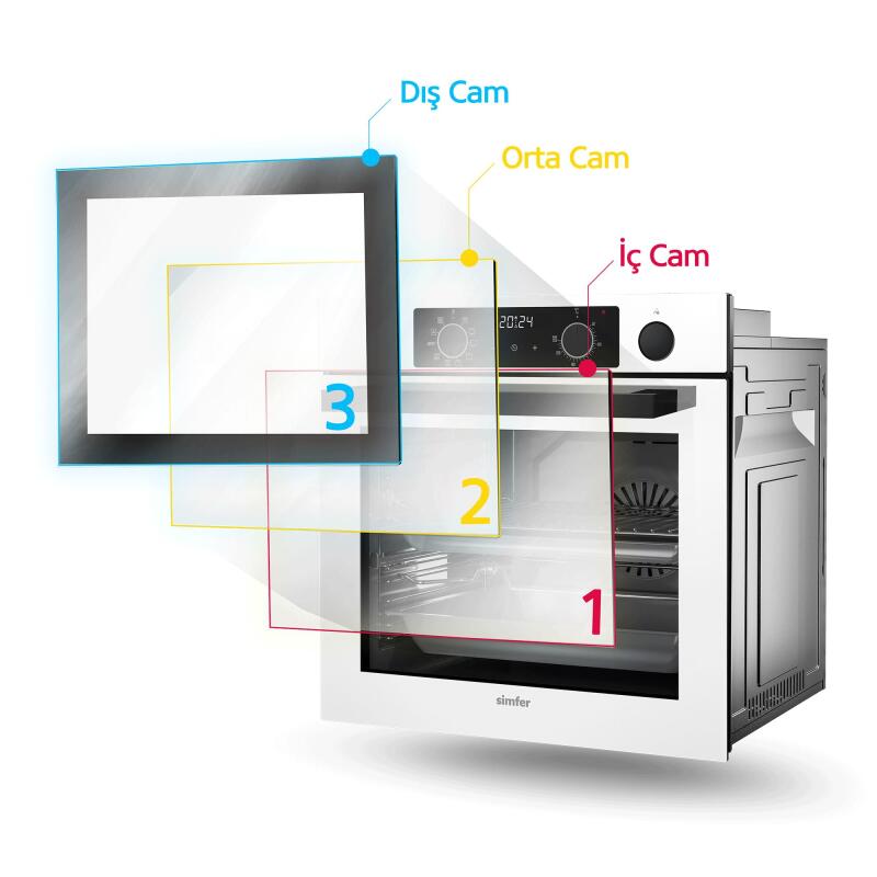 Simfer 8245 11 Fonksiyon Steam Master Ankastre Fırın Beyaz Cam Dijital - 4