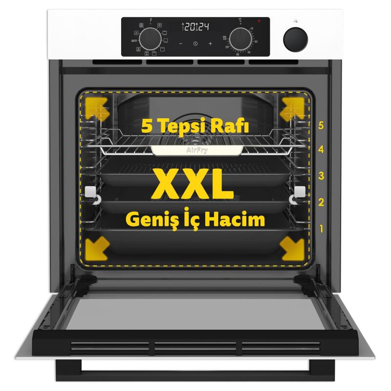 Simfer 8245 11 Fonksiyon Steam Master Ankastre Fırın Beyaz Cam Dijital - 2