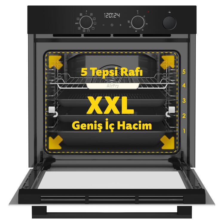 Simfer 8244 11 Fonksiyon Steam Master Ankastre Fırın Siyah Cam Dijital - 2