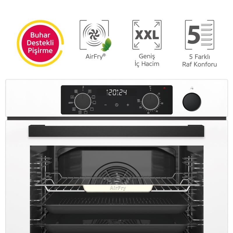 Simfer 11 Fonksiyon Steam Master Beyaz 3'lü Ankastre Set (8245 Fırın - 3654 Ocak - 8739 Davlumbaz) - 6