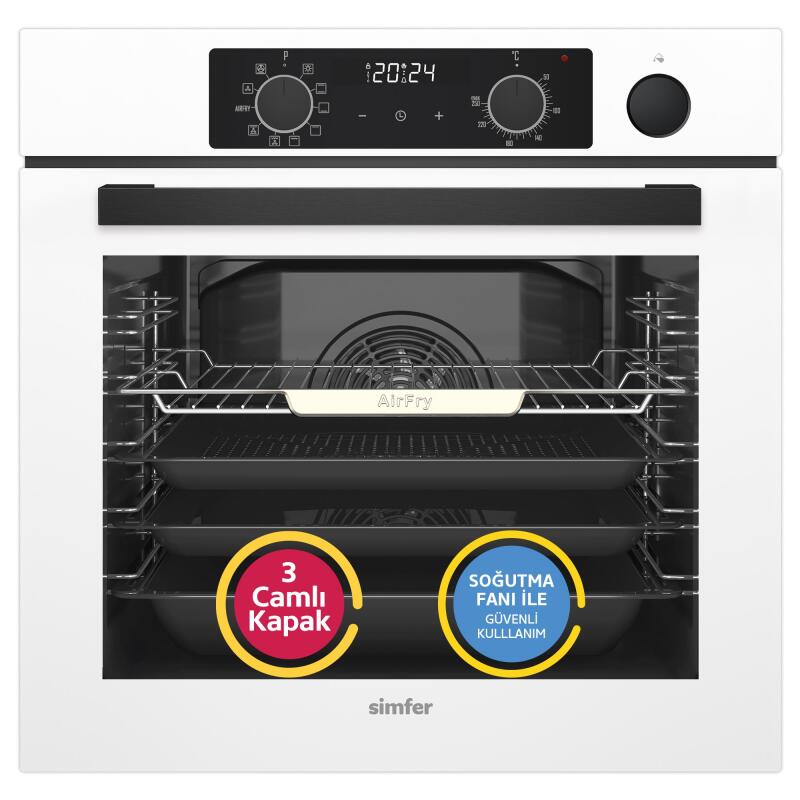 Simfer 11 Fonksiyon Steam Master Beyaz 3'lü Ankastre Set (Fırın + Ocak + Davlumbaz) - 2