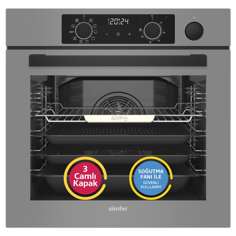 Simfer 11 Fonksiyon Steam Master Gri 3'lü Ankastre Set (Fırın + Ocak + Davlumbaz) - 2
