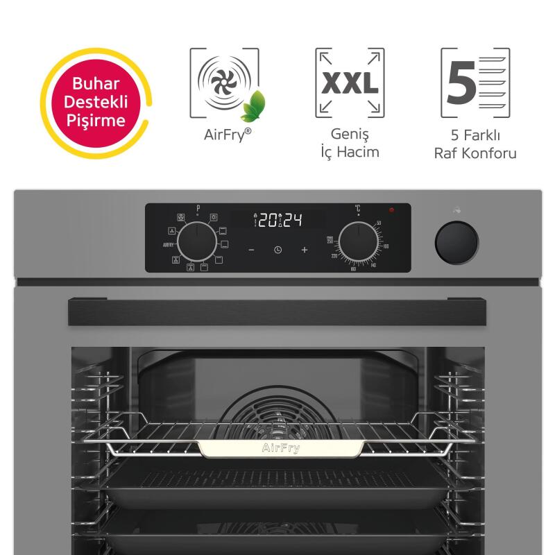 Simfer 11 Fonksiyon Steam Master Gri 3'lü Ankastre Set (8246 Fırın + 3656 Ocak + 8740 Davlumbaz) - 5