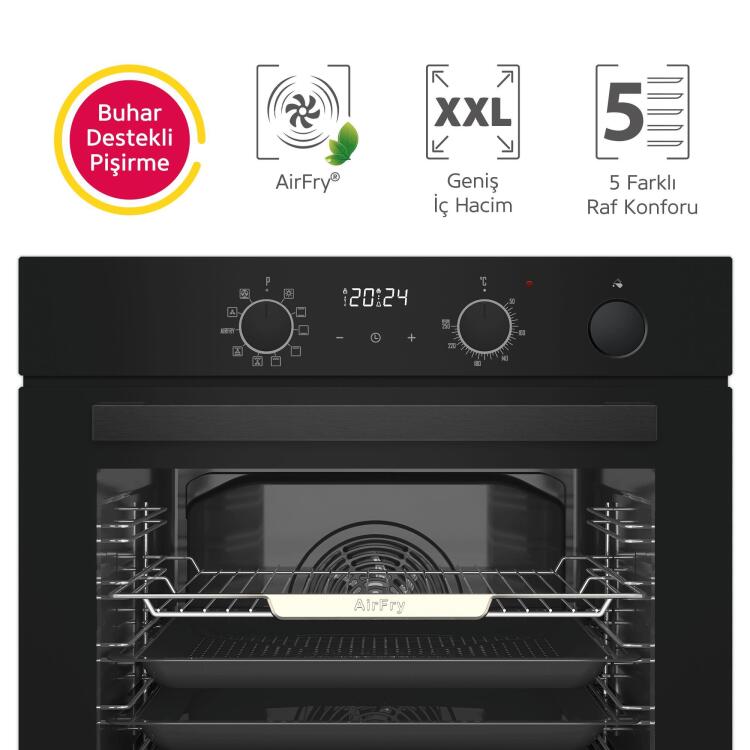 Simfer 11 Fonksiyon Steam Master Siyah 3'lü Ankastre Set (8244 Fırın - 3653 Ocak - 8738 Davlumbaz) - 5