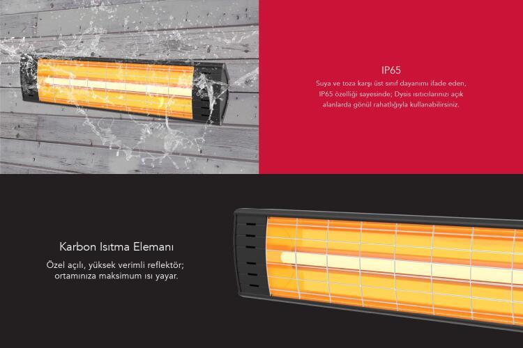 Dysis DH-7452 Art Plus Karbon Serisi IP65 Suya-Toza Dayanıklı 2300 W Siyah İç/Dış Mekan Isıtıcı - 3