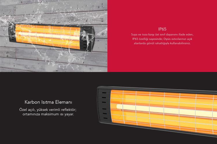 Dysis DH-7452 Art Plus Karbon Serisi IP65 Suya-Toza Dayanıklı 2300 W Siyah İç/Dış Mekan Isıtıcı - 3