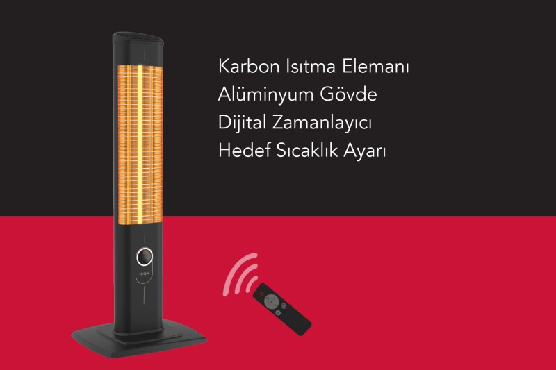 ICQN Craft Serisi IC2300 Suya-Toza Dayanıklı 2300 W Siyah Uzaktan Kumandalı İç/Dış Mekan Isıtıcı - 2