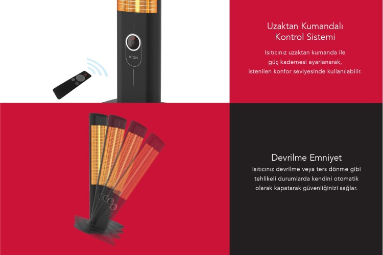 ICQN Craft Serisi IC2300 Suya-Toza Dayanıklı 2300 W Siyah Uzaktan Kumandalı İç/Dış Mekan Isıtıcı - 4