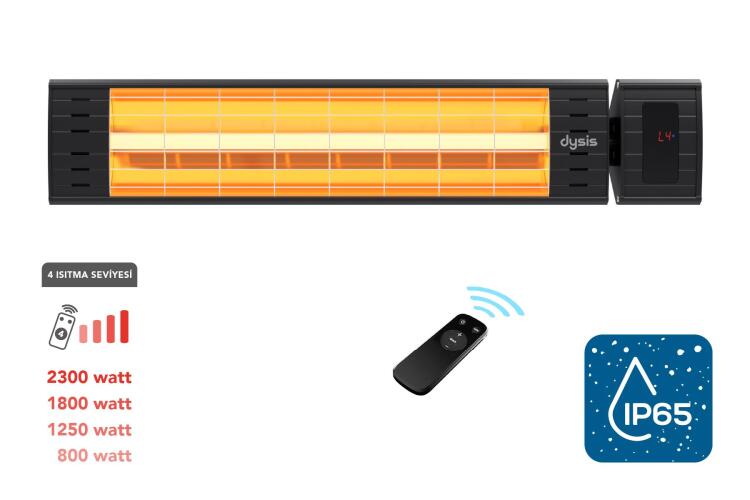 Dysis Art Plus Karbon Serisi IP65 Suya-Toza Dayanıklı 2300 W Siyah Uzaktan Kumandalı İç/Dış Mekan Isıtıcı - Dysis