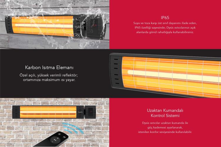 Dysis Art Plus Karbon Serisi IP65 Suya-Toza Dayanıklı 2300 W Siyah Uzaktan Kumandalı İç/Dış Mekan Isıtıcı - 3