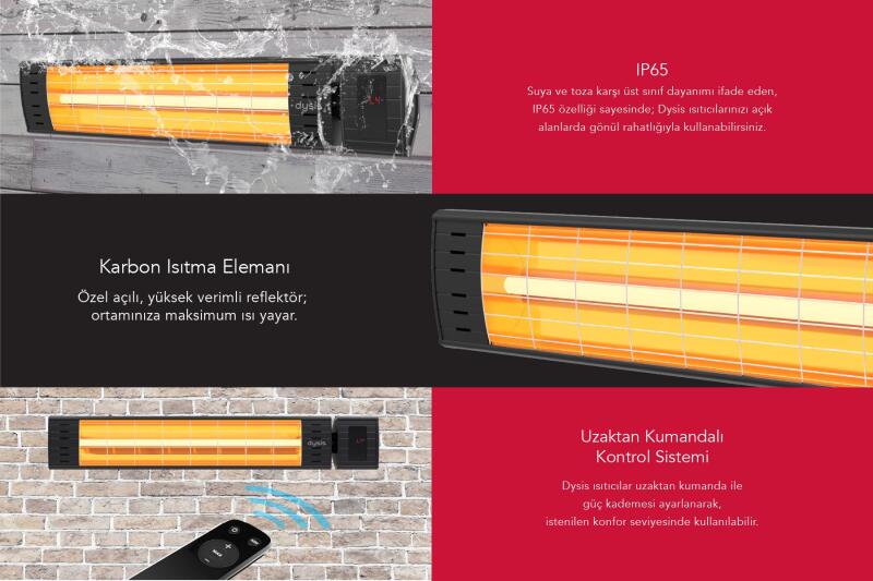 Dysis Art Plus Karbon Serisi IP65 Suya-Toza Dayanıklı 2300 W Siyah Uzaktan Kumandalı İç/Dış Mekan Isıtıcı - 3