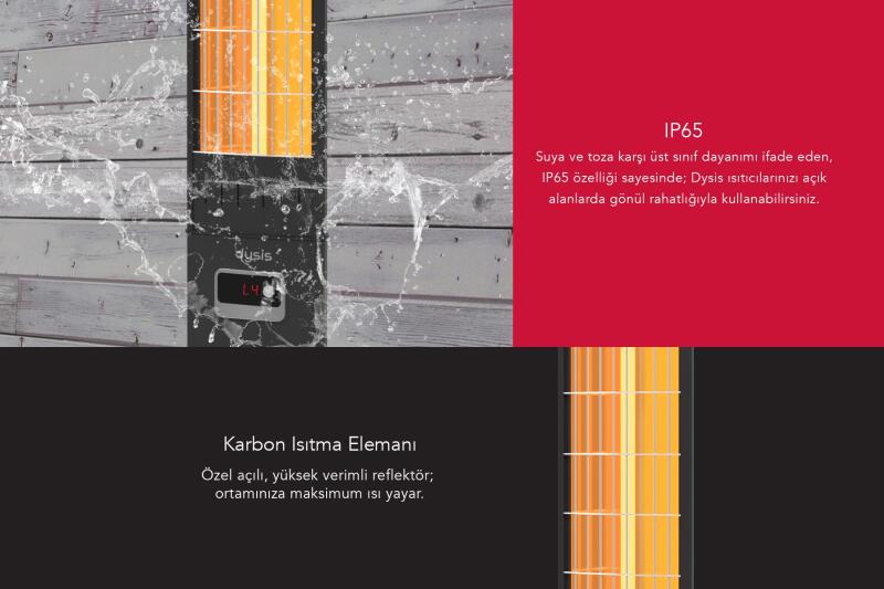 Dysis Single X Karbon Serisi IP65 Suya-Toza Dayanıklı 2300 W Siyah Uzaktan Kumandalı İç/Dış Mekan Isıtıcı - 3
