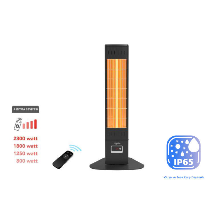 Dysis Single X Karbon Serisi IP65 Suya-Toza Dayanıklı 2300 W Siyah Uzaktan Kumandalı İç/Dış Mekan Isıtıcı - DYSIS