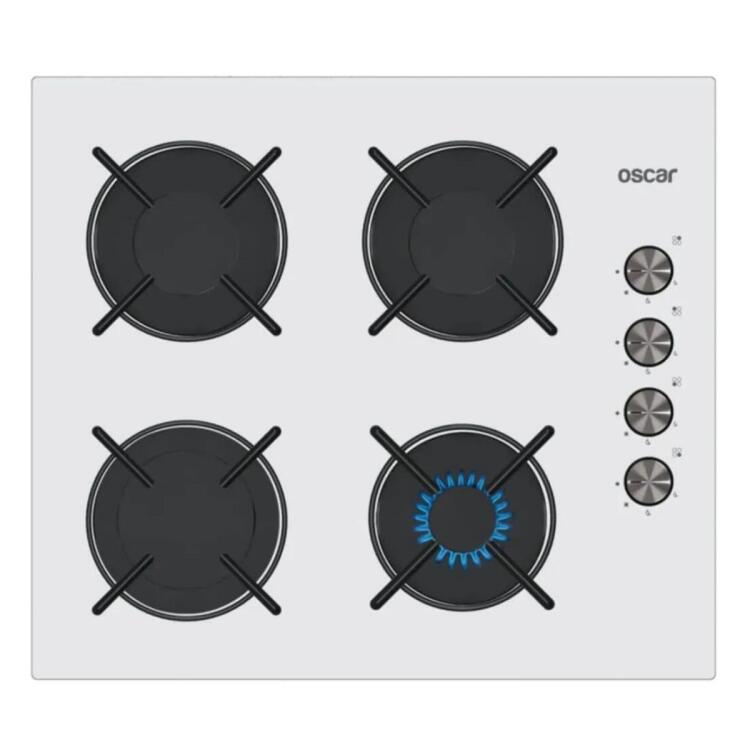 Oscar 3603-N 60CM Ankastre Beyaz Cam Ocak 4G Emaye Izgara - Oscar