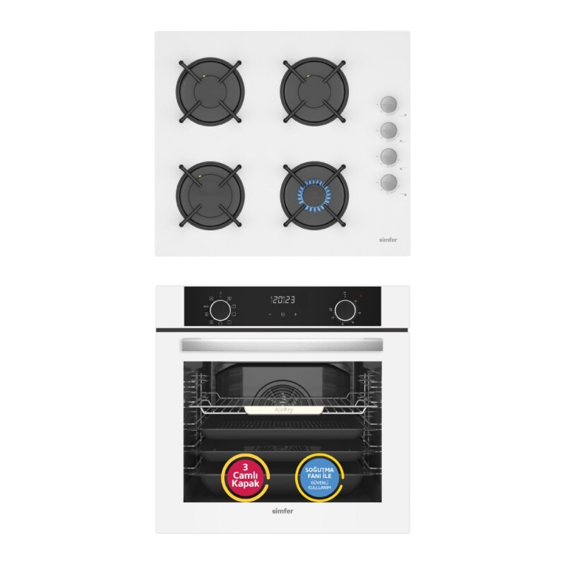 Simfer 10 Fonksiyon Airfry Beyaz 2'li Ankastre Set (8216 Fırın + 3507 Ocak) - 1