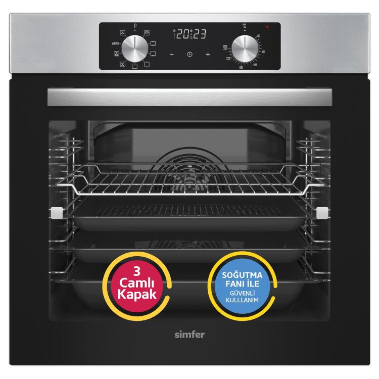 Simfer 10 Fonksiyon Airfry Plus Inox 3'lü Ankastre Set (8210 Fırın + 3653 Ocak + 8738 Davlumbaz) - 2