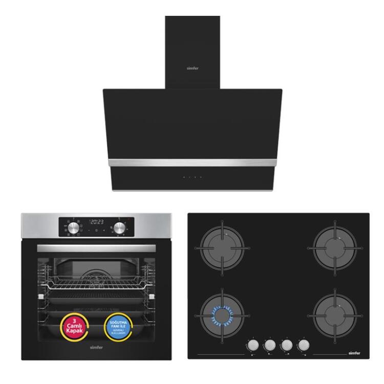 Simfer 10 Fonksiyon Airfry Plus Inox 3'lü Ankastre Set (8210 Fırın + 3653 Ocak + 8738 Davlumbaz) - Simfer
