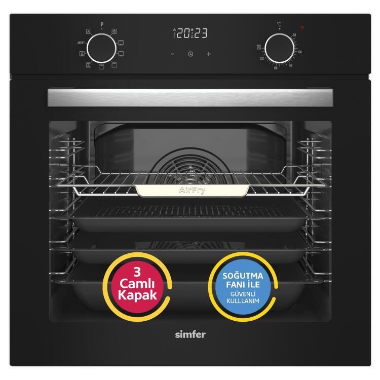 Simfer 10 Fonksiyon Airfry Siyah Dijital 3'lü Ankastre Set(8215 Fırın + 3500 Ocak + 8738 Davlumbaz) - 2