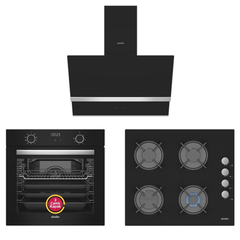 Simfer 10 Fonksiyon Airfry Siyah Digital Ankastre Set (8215 Fırın + 3500 Ocak + 8738 Davlumbaz) - 1