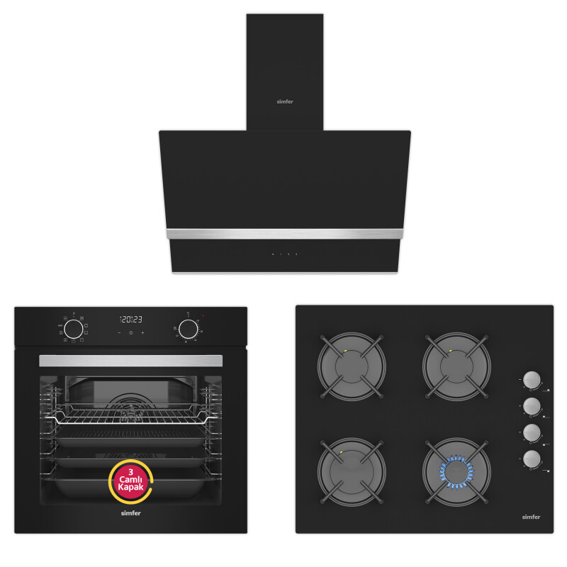 Simfer 10 Fonksiyon Airfry Siyah Digital Ankastre Set (8215 Fırın + 3500 Ocak + 8738 Davlumbaz) - 1