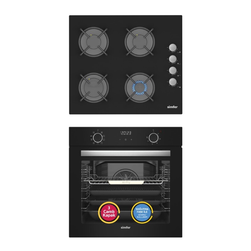 Simfer 10 Fonksiyon Airfry Siyah Dijital 2'li Ankastre Set (8215 Fırın + 3500 Ocak) - 1