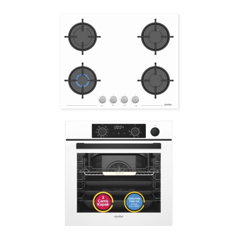 Simfer 11 Fonksiyon Steam Master Beyaz 2'li Ankastre Set (8245 Fırın + 3654 Ocak) - 1