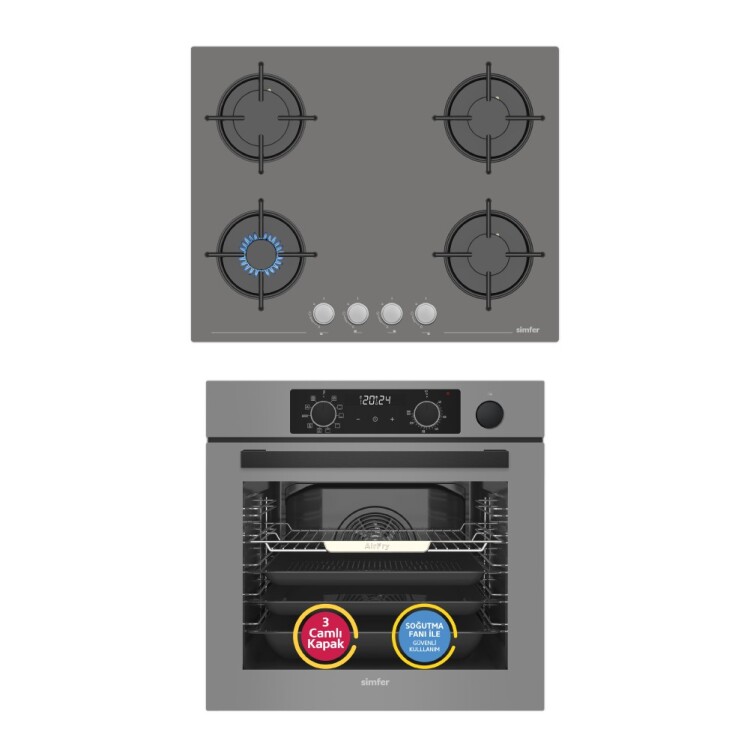 Simfer 11 Fonksiyon Steam Master Gri 2'li Ankastre Set (8246 Fırın + 3656 Ocak) - Simfer