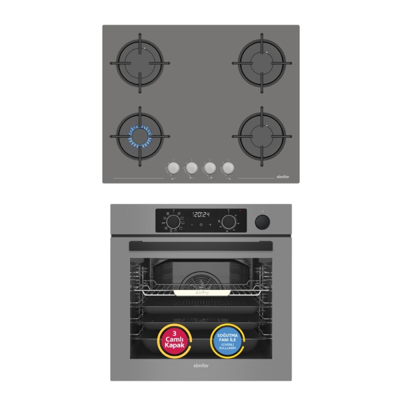 Simfer 11 Fonksiyon Steam Master Gri 2'li Ankastre Set (8246 Fırın + 3656 Ocak) - 1