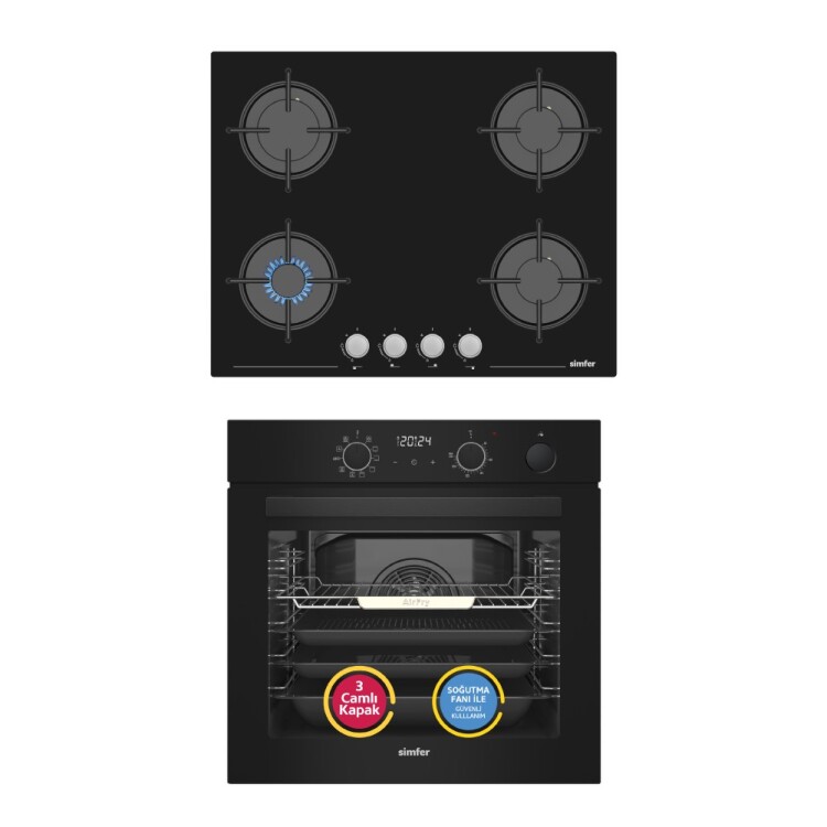 Simfer 11 Fonksiyon Steam Master Siyah 2'li Ankastre Set (8244 Fırın + 3653 Ocak) - Simfer