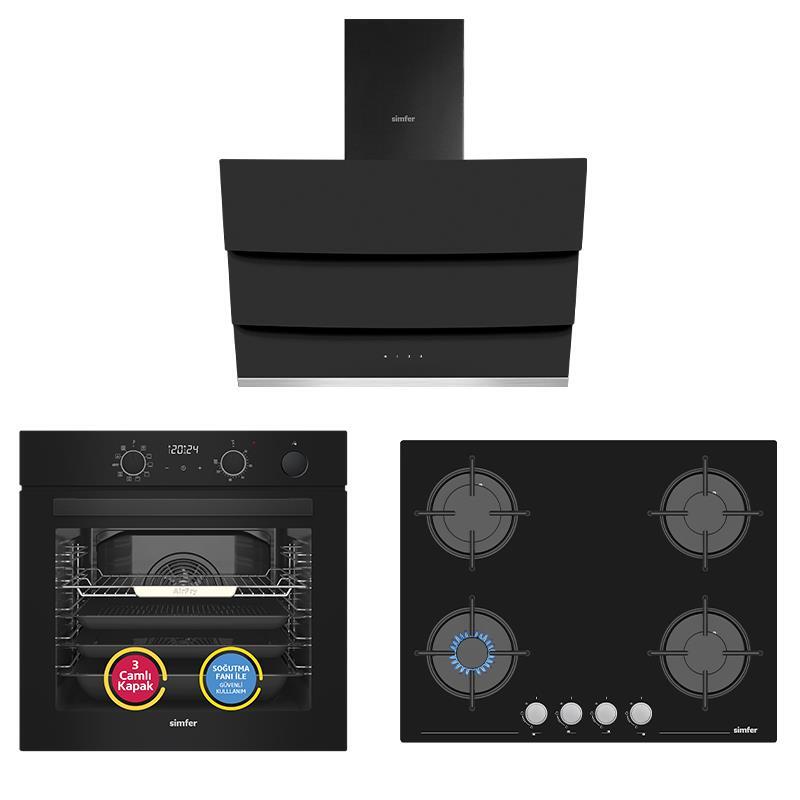 Simfer 11 Fonksiyon Steam Master Siyah 3'lü Ankastre Set(8244 Fırın + 3653 Ocak + 8678 Davlumbaz)) - 1
