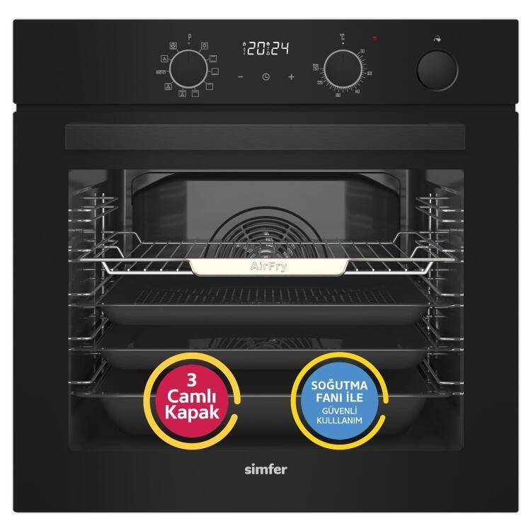 Simfer 11 Fonksiyon Steam Master Siyah 3'lü Ankastre Set(8244 Fırın + 3653 Ocak + 8678 Davlumbaz)) - 2