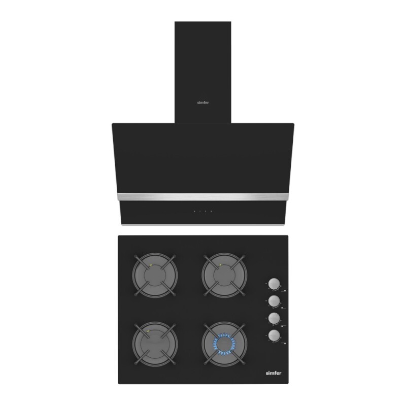 Simfer 2'li Siyah Cam Ankastre Set(3500 Ocak + 8738 Davlumbaz) - 1