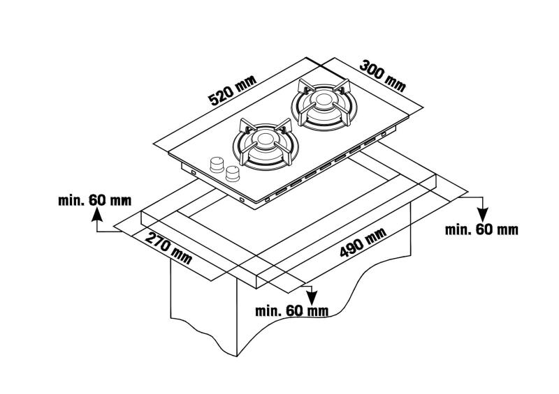 Simfer 3040-N Domino Set Üstü Siyah Cam Ocak 2G Emaye Izgara - 3