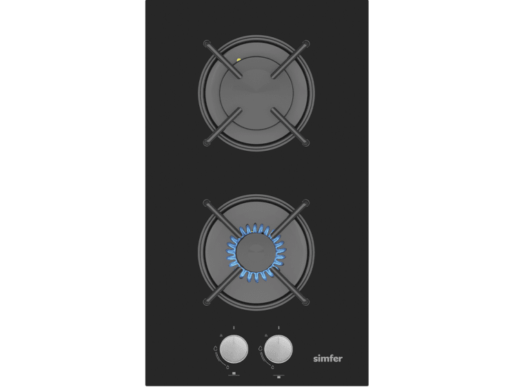 Simfer - Simfer 3280 2 Gözlü Cam Domino Ankastre Ocak, LPG Dönüşümlü, 30 cm, Siyah