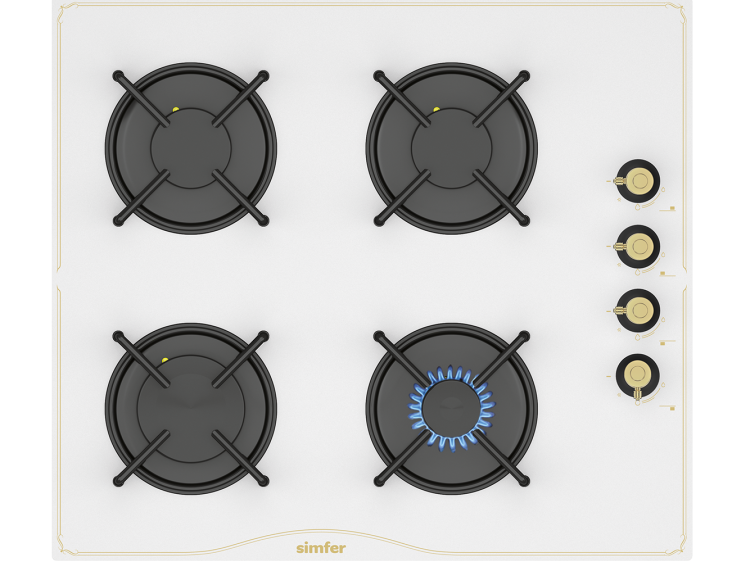 Simfer 3324 4 Gözlü Retro Cam Ankastre Ocak, LPG Dönüşümlü, Beyaz, 60 cm - 1