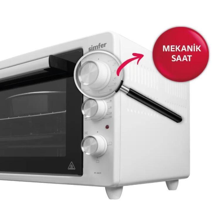 Simfer 3426 İnox Gri 34 LT Statik Mini / Midi Fırın - 4 Fonksiyon, Programlanabilir Pişirme & Isı Kontrol - 4