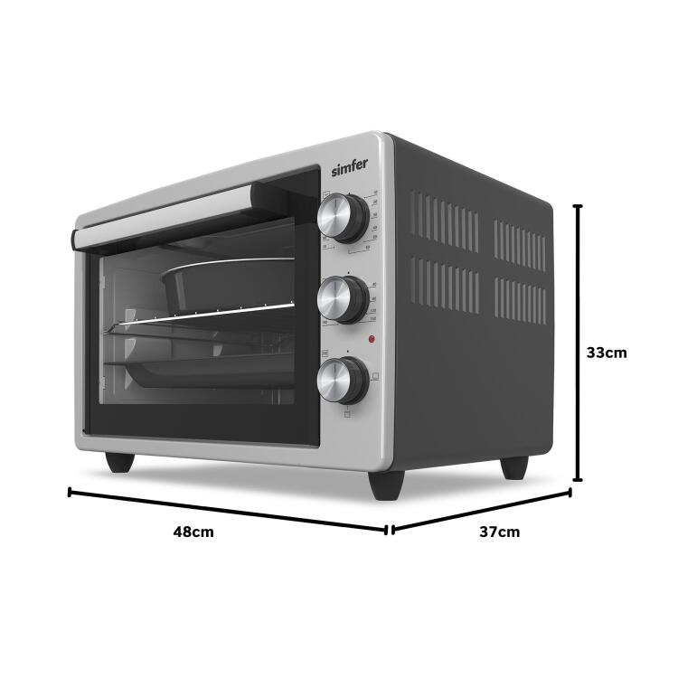 Simfer 3426 İnox Gri 34 LT Statik Mini / Midi Fırın - 4 Fonksiyon, Programlanabilir Pişirme & Isı Kontrol - 7