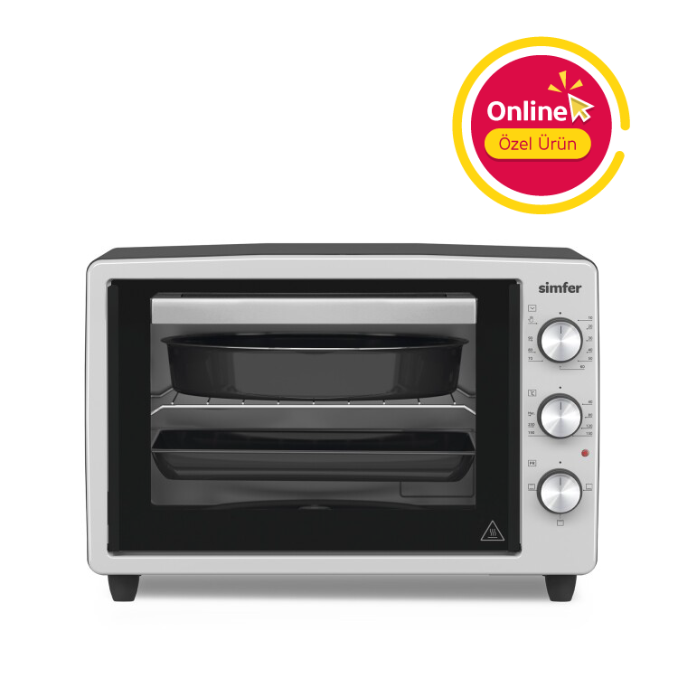 Simfer 3426 İnox Gri 34 LT Statik Mini / Midi Fırın - 4 Fonksiyon, Programlanabilir Pişirme & Isı Kontrol - Simfer
