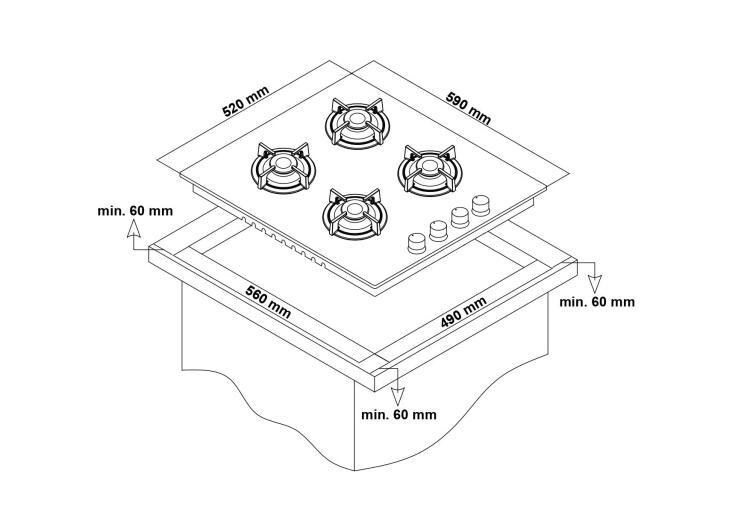 Simfer 3506-N 60CM Ankastre Siyah Cam Ocak 3G+1E Hotplate Emaye Izgara - 3