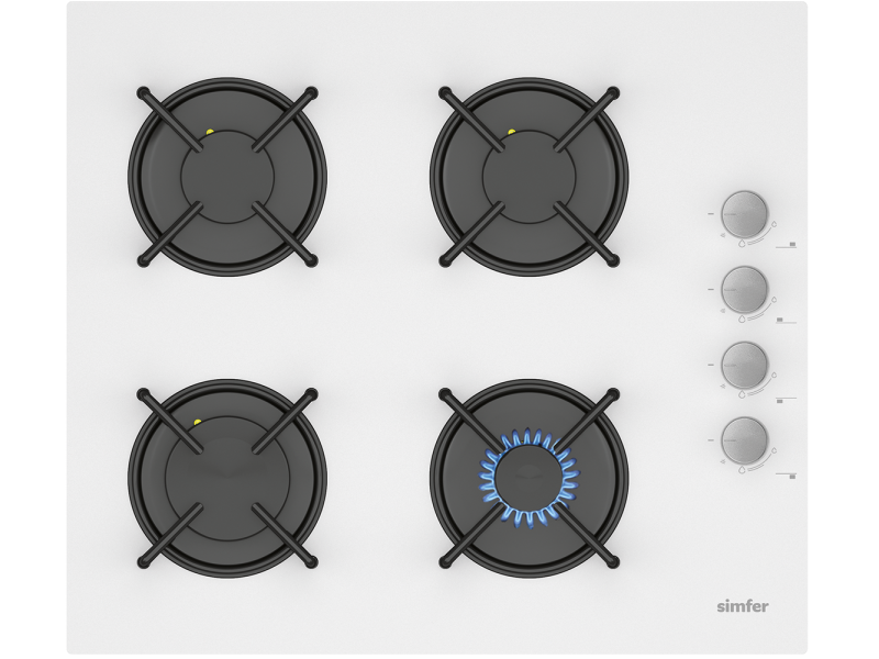 Simfer 3507 4 Gözlü Cam Ankastre Ocak, LPG Dönüşümlü, 60 cm, Beyaz - 1