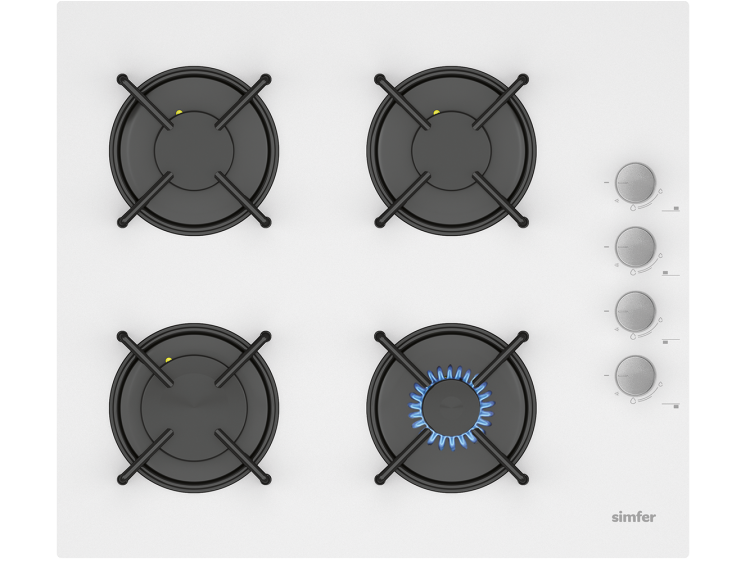 Simfer 3507-N 60CM Ankastre Beyaz Cam Ocak 4G Emaye Izgara - Simfer