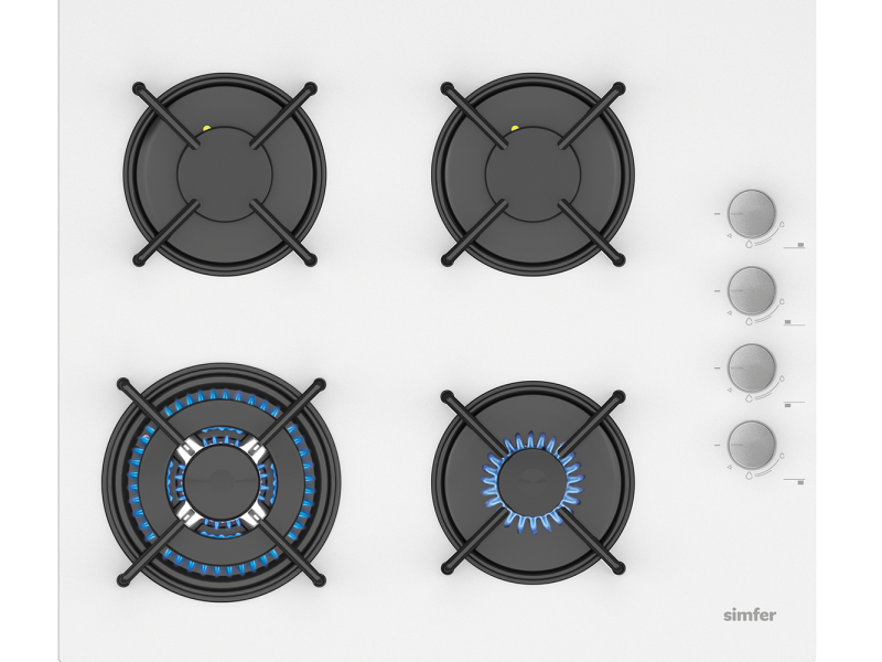 Simfer 3509 60CM Ankastre Beyaz Cam Ocak 3G+1Wok Emaye Izgara - 1