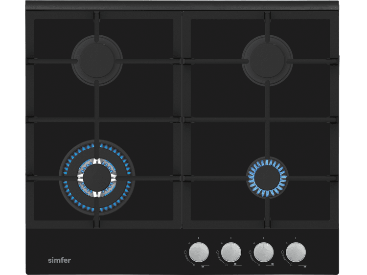 Simfer - Simfer 3525 3 Gözü Gazlı + 1 Wok Cam Ankastre Ocak, LPG Dönüşümlü, 60 cm, Siyah