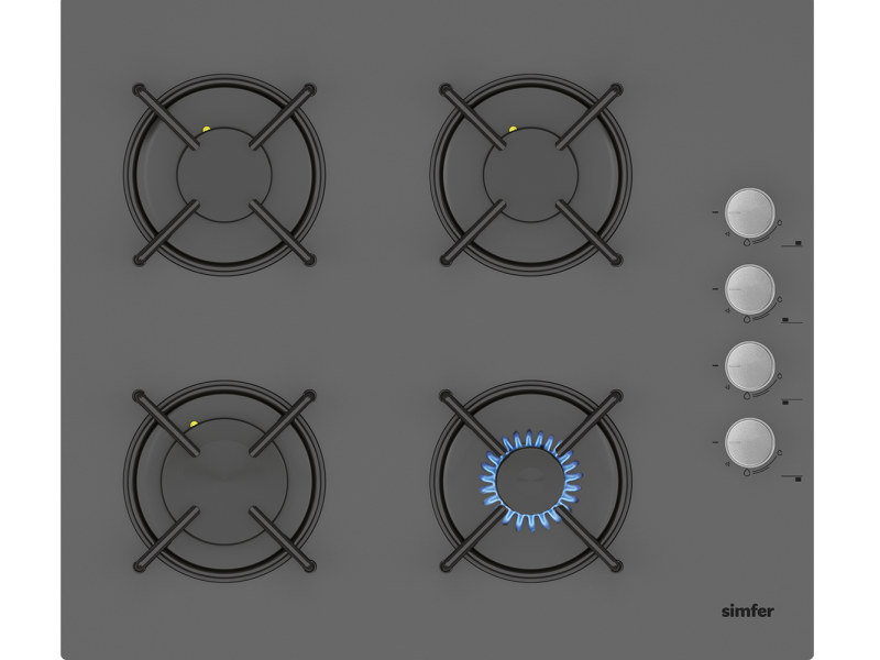Simfer 3537 4 Gözlü Silver/Gri Cam Ankastre Ocak, LPG Dönüşümlü, 60 cm - 1