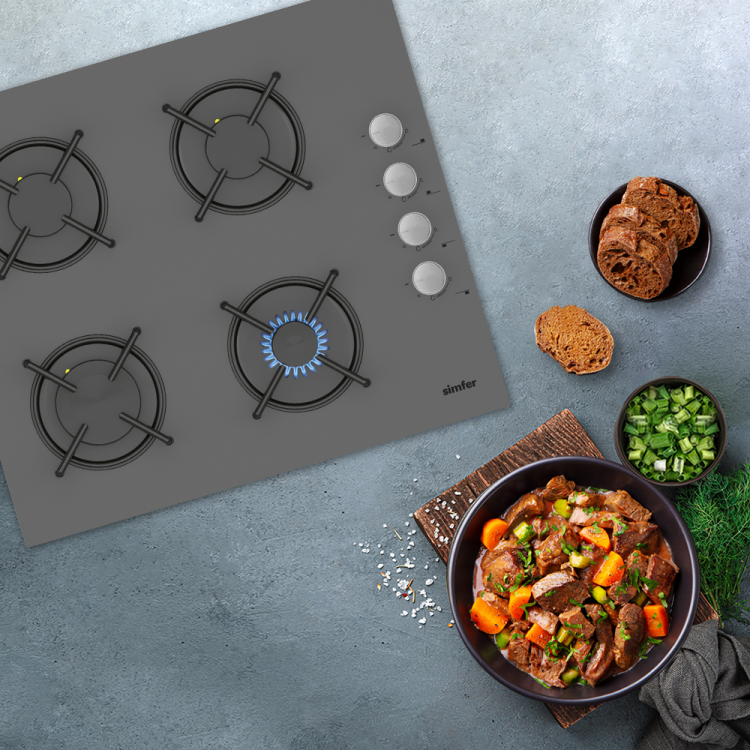 Simfer 3537 4 Gözlü Silver/Gri Cam Ankastre Ocak, LPG Dönüşümlü, 60 cm - 2